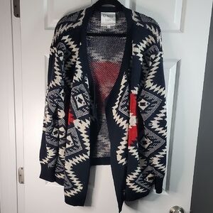 Ci Sono Navy and Cream Geometric Women's Cardigan